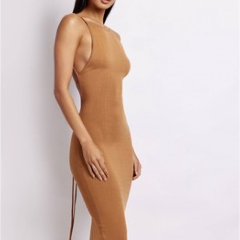 Tan Halter Bodycon Cocktail Dress